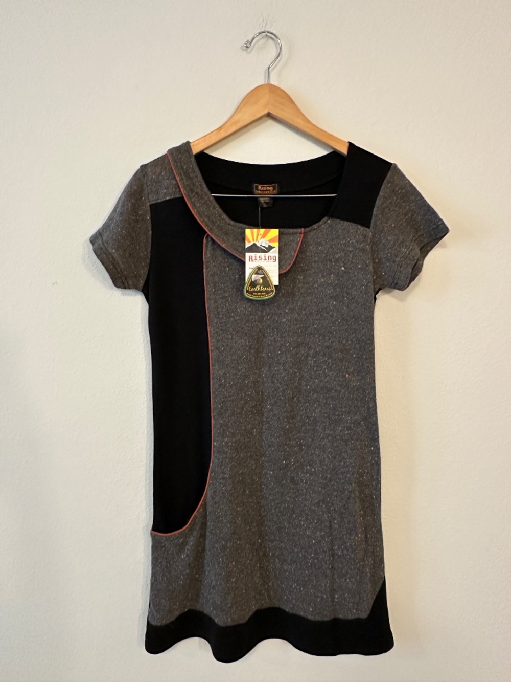 Rising International Handmade Nepal Gray Black Knit Sweater Dress L NWT